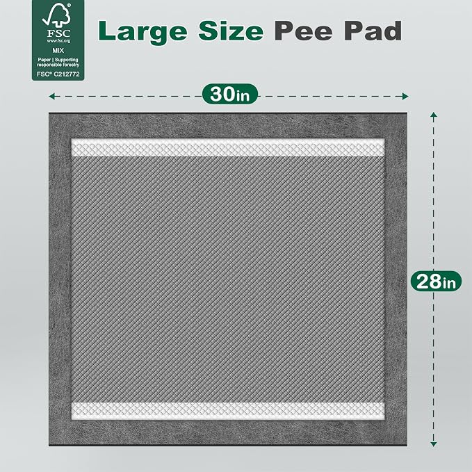 MIZOK Pee Pads for Dogs Charcoal, 28x30in Large Wee Wee Pads for Dogs, Superior Odor Protection, Super Absorbent & Leak-Proof, Puppy Pads with Adhesive Tabs, Thick & Heavy (50 Count)