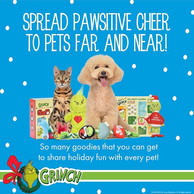 Dr. Seuss for Pets How the Grinch Stole Christmas Cat Advent Box with 12 Surprise Toys and Accessories Cat Stocking Stuffers, Cat Christmas Gifts, Christmas Gifts for Cats