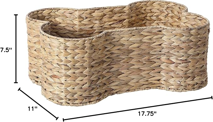 Loxley Toy Storage Bone Shaped Seagrass Pet Basket,Small 17.75-in Handwoven Storage Bin for Dog Toys & Accessories Durable Home Organizer Wipe Clean