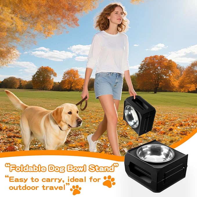 Elevated Dog Bowls for Large Dogs 5 Adjustable Heights 7.5"-15.4", 2 X-Large 10â Stainless Steel Bowls, Heavy Duty Raised Dog Bowl Stand Foldable Pet Feeder for Dogs Shoulder Height Over 15â, Black
