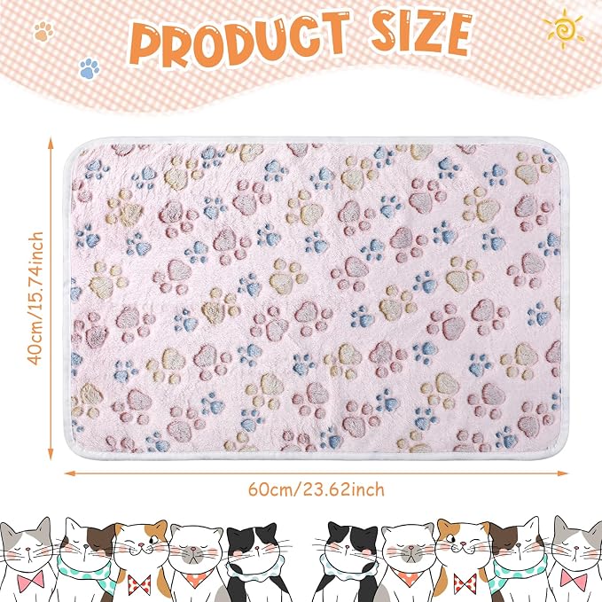 Tatuo 4 Pack Fleece Dog Blankets for Puppy Cats Multi-Size Sleep Mat for Pet Guinea Pig Soft Washable Warm Crate Bed Puppy Teething Toys Print Pattern Blanket Indoor(Beige,24 x 16 Inch,Paw)