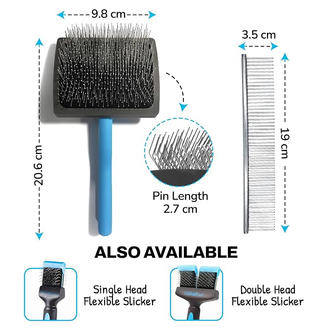 The Doodle Brush Dog Grooming Kit Slicker Brush, Dog Comb Set, Detangler | Extra Long Pins Brushes, Removes Mats, Curly Coats, Stainless Steel Combs, Ergonomic Handle, Gentle Care, Dematting Tools