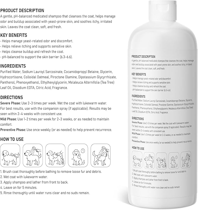 Yeast Infection Treatment for Dogs Shampoo - Allergy Relief, Yeast Infection, Hot Spot & Dry Skin Anti-Itch Treatment Wash - Vet Formula - Healthy Skin & Coat - 473ml / 16 fl oz