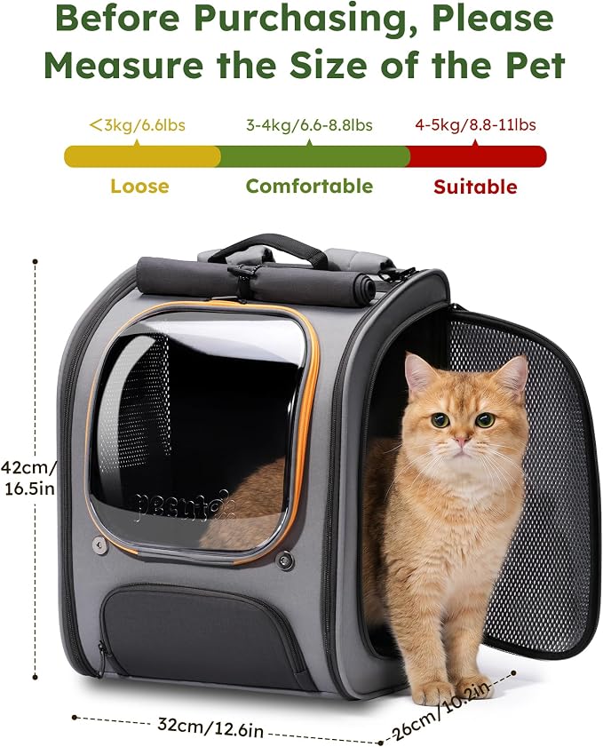 Pecute Cat Backpack Carrier,Large Space Cat Bubble Backpack,Ergonomic,Gray | Upgraded Transparent Window Offers Greater Transparency,More Wear-Resistant,Sunshade curtain,Folding bowl,Ventilated