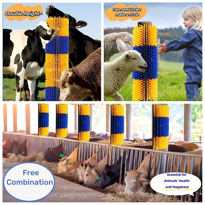 Livestock Scratching Brush 2 Pack, Itch Relief Goat Scratching Post | Horse Cow Goat Brushes for Scratching, Self-Grooming, Upgraded No-Strip Screws for Easy Install Barn Farm, Protects Fence