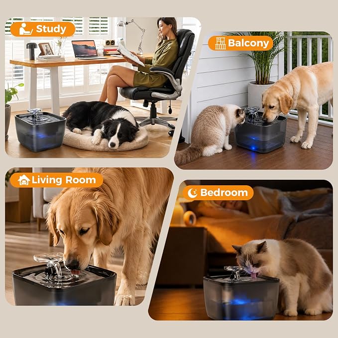 Pet Water Fountain for Large Dogs & Cats, 7L/1.84Gal, Quiet Automatic Pump | Large dog water bowl dispenser for multi-pet households,easy to clean,visible water level, no spill, recirculating system
