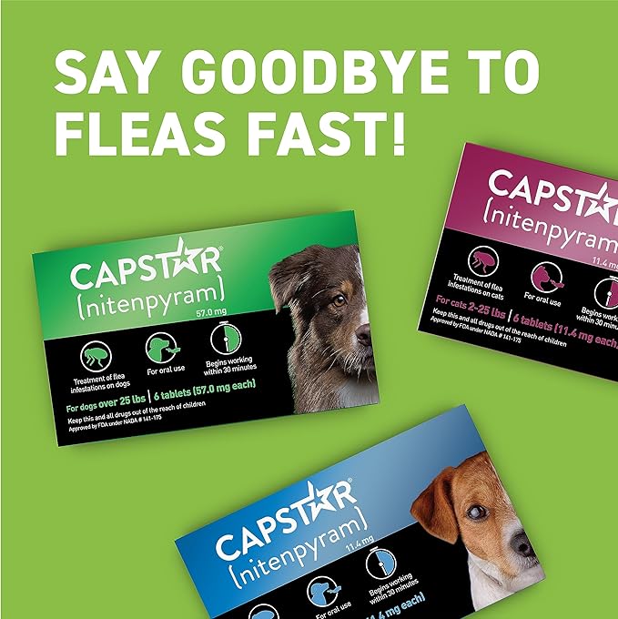 Capstar(nitenpyram) for Dogs Fast-Acting Oral Flea Treatment for Dogs Over 25 lbs, Vet-Recommended Medication Tablets Start Killing in 30 Minutes, 60 Doses