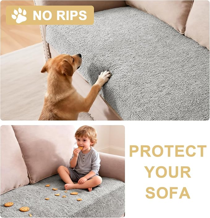 H.VERSAILTEX Non Slip Pet Couch Cover Chenille Dog Bed Protector Thick Soft Sofa Slipcover Pet Friendly Washable Couch Cushion Covers for Pets (30" x 53", Dove)