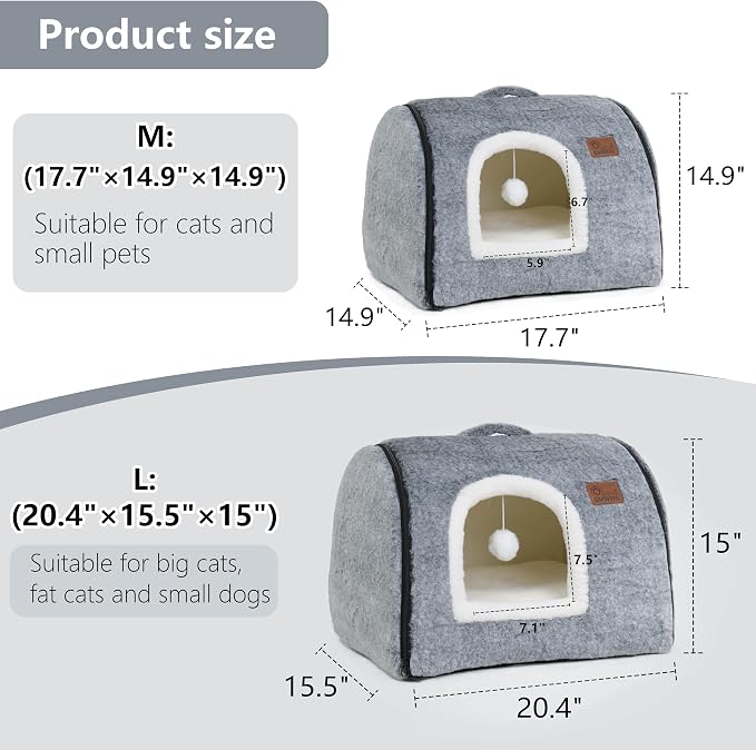 cat Bed cave-cat beds for Indoor Cats,Soft and Comfortable Cute cat Bed,cat House,with Removable Washable Cushioned Pillow,Enclosed Pet Bed,Kitten hut、Hideaway,Small Large Dog Tent (Dark Grey)