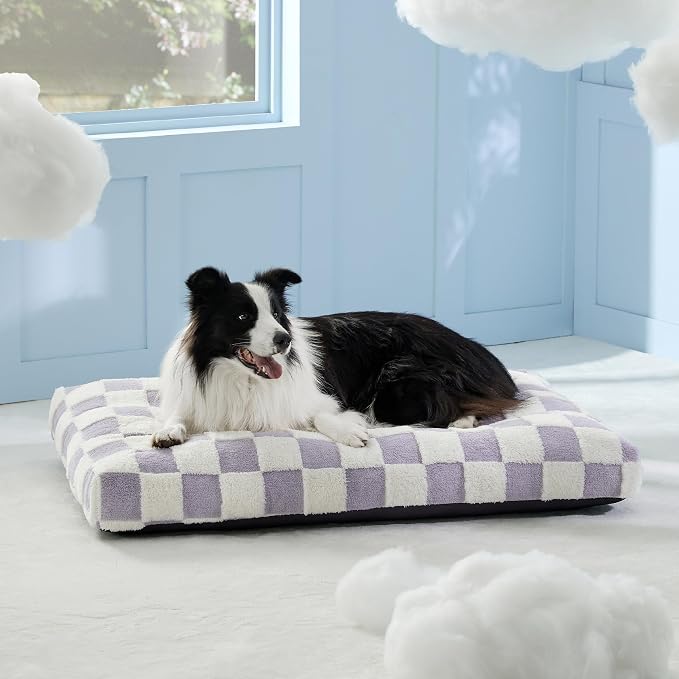 LE SURE Large Dog Beds-Thick Shredded Chopped Foam Pet Bed Indoor with Removable Cover, Cute Modern Fuzzy Plush & Anti Slip Bottom, Purple