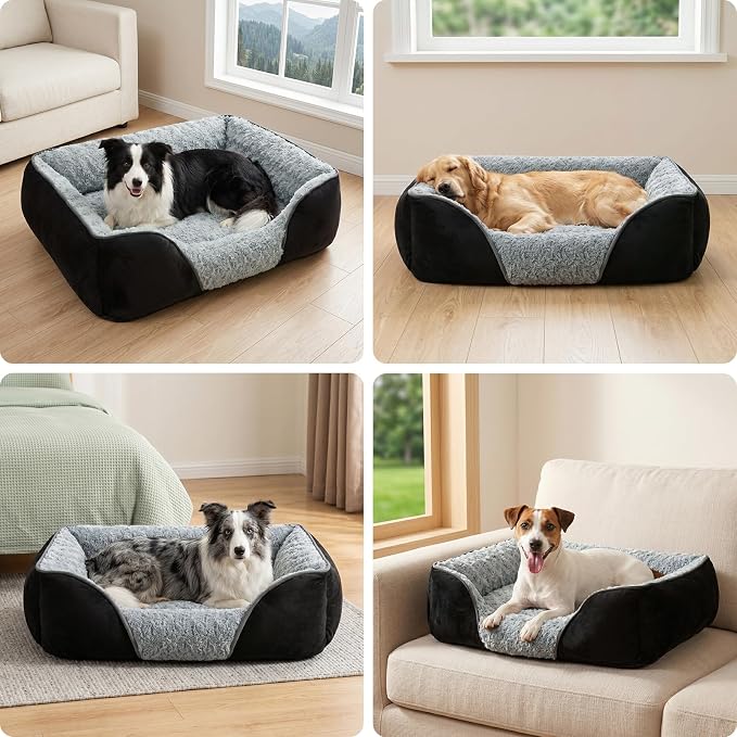 Medium Dog Bed Rectangle Washable Orthopedic Soft Calming Sleeping Pet Cuddler with Anti-Slip Bottom