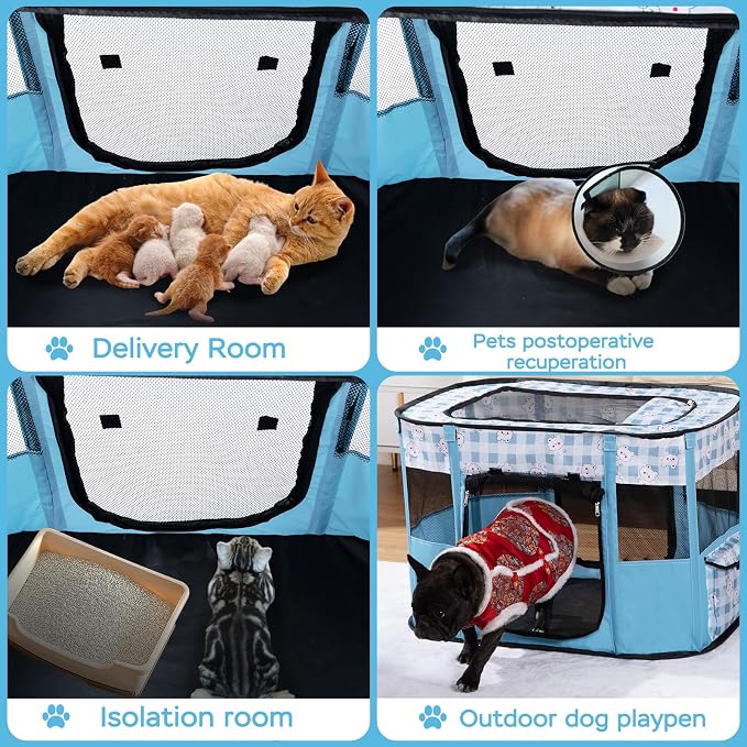 XRG Foldable Pet Playpen,Indoor Cat cage Puppy Crates L(35.4"x27.6"x23.6") | Portable Cat Kennel with Upgrade Breathable Mesh,Sturdy Kitten Playpen Indoor & Outdoor for Rabbit or Small Animals,Blue