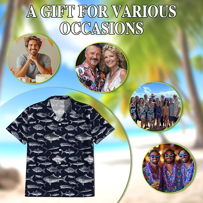 Fishing Crappie Hawaiian Shirt for Men, Button Down Summer Beach Short Sleeve, Fishing Lover Gifts, Sizes S-5XL