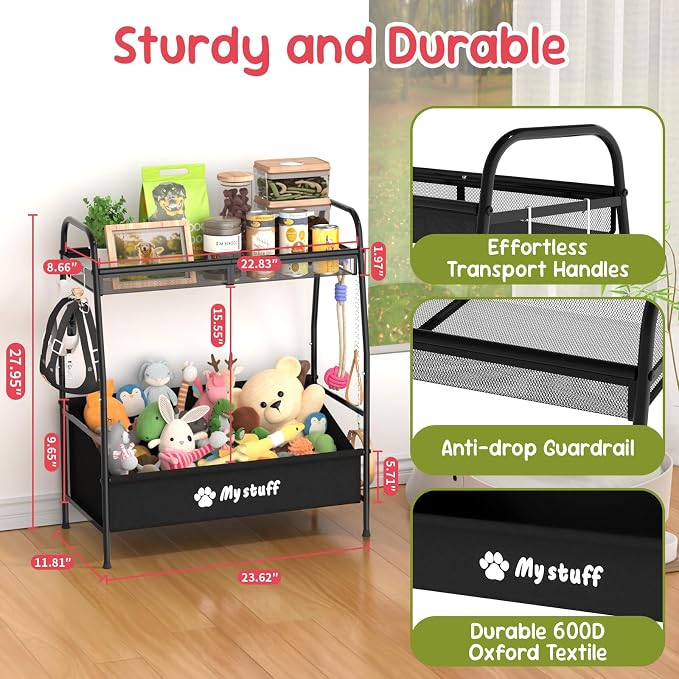 Kaiferty Large Dog Toy basket, Toy Box for Dogs, Pet Toys Bin Dog Metal Wire Basket for Toys, Food Storage, Storage Organizer Chest Storage, Toy Box for Living Room Area (Black)