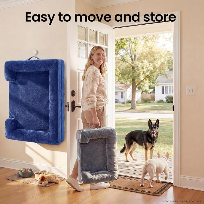 OhGeni Orthopedic Extra Large Dog Bed Couch, Memory Foam, 44-inch (Blue) | Waterproof Pet Bed with Machine-Washable Removable Cover & Soft Comfortable Fabric