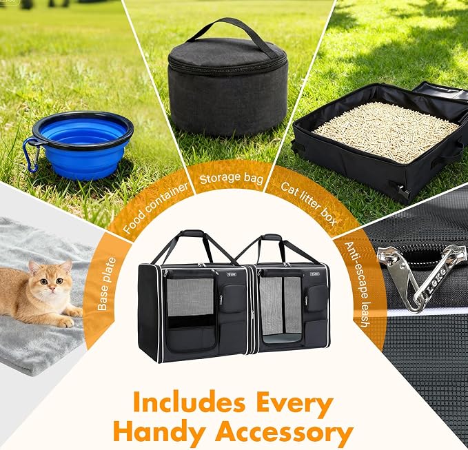 Lekereise Large Cat Carrier Soft Sided, 28" x 13" x 13", Large cat Travel Carrier for 2 Cats with Zipper Locks for Moving Across The Country(No Hammock), Foldable for Storage, Black