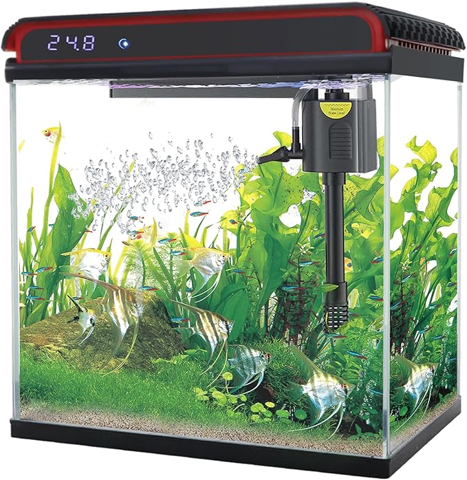 10 Gallon Fish Tank Smart Aquarium Kit, Glass Small Aquarium Starter Kits Self Cleaning with 3 Types of LED Lights and Filter Water Pump, Water Temperature Detection Ultra Quiet Gift for Kid