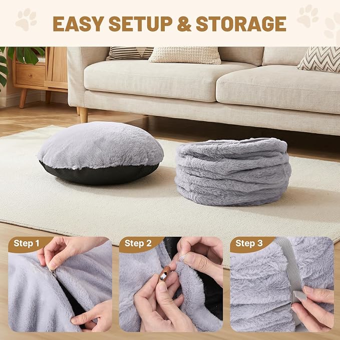 Cat Tunnel Bed for Indoor Cats, 31.5in Round Cat Tunnel for Small Cats | Cat Donut Tunnel with Washable Plush Mat, Collapsible Tunnel Hideplace for Kittens, Squirrels Grey