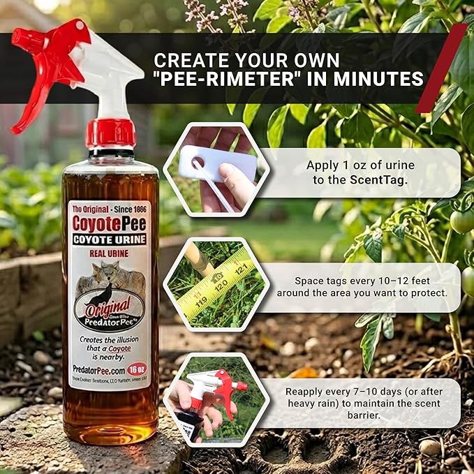PredatorPee 100% Coyote Urine Kit, Territorial Marking Scent Kit, Creates Predator Presence Illusion for Deer Raccoons Groundhogs Rats, Outdoor Yard Garden Perimeter Setup