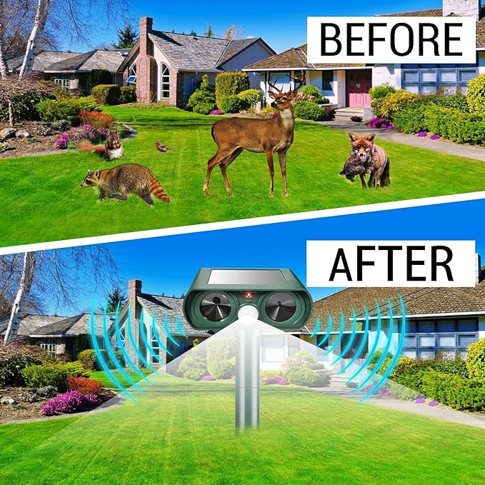 4 Pack Solar Ultrasonic Animal Repellent Outdoor Deer Repellent Devices Cat Repellent Motion Activated Raccoon, Dog, Deer Deterrent Waterproof for Yard, Farm, Garden