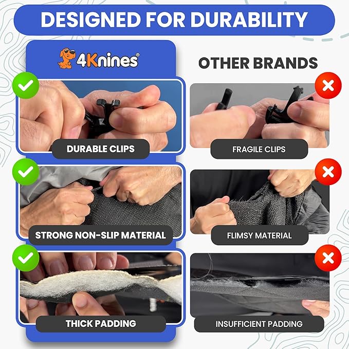 4Knines Split Cargo Liner for SUV – for Dogs & Pets, Heavy-Duty, Waterproof Trunk Mat & Cargo Cover – Fits 60/40 Split Bench & Armrest Pass-Through – Machine Washable, Non-Slip, Durable (Large, Grey)