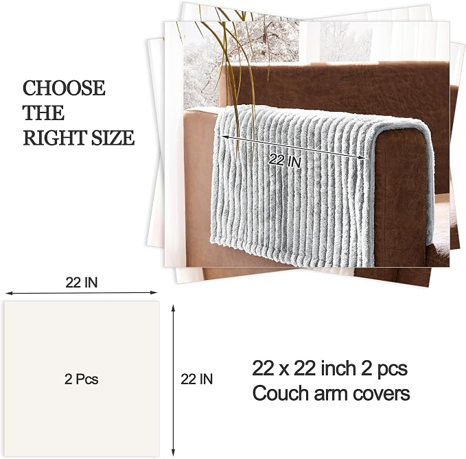 100% Waterproof Couch Arm Covers 2pcs, Fuzzy Chair Arm Covers Thick Soft Recliner Chair Armrest Protectors, Non-Slip Couch Armrest Cover Pet mats for Sofa (Seagull Gray, 22" x 22" 2 Pack)