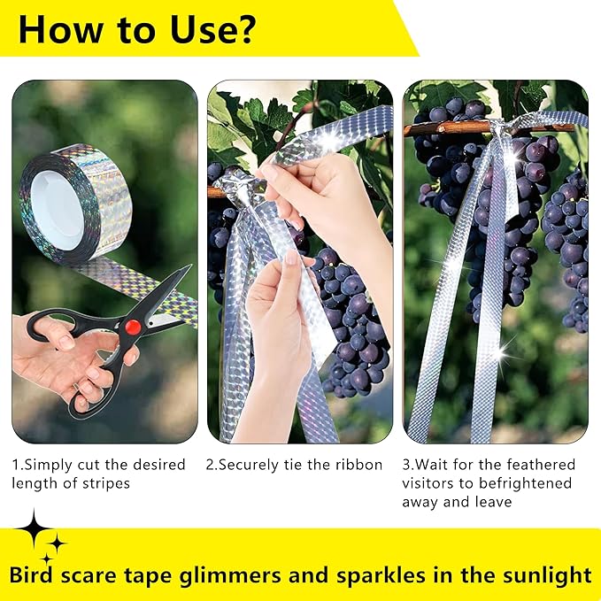 Bird Scare Reflective Tape, Double-Sided Reflective, for Repelling Sparrows and Woodpeckers, Suitable for Outdoor Use in Homes, Gardens, Farms, Orchards,Outdoor (500 Ft*1)