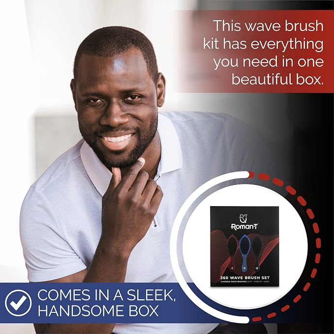 Roman-T Men's 360 Wave Brush Set - Three Handle Brushes for 360 Waves (Soft, Medium & Hard) - Grooming Gift Set