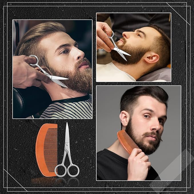 Maitys 10 Set Appreciation Gifts Bulk Beard Brush Comb Scissors,Oval | Boar Bristle Beard Brush, for Men Father Colleague Employee