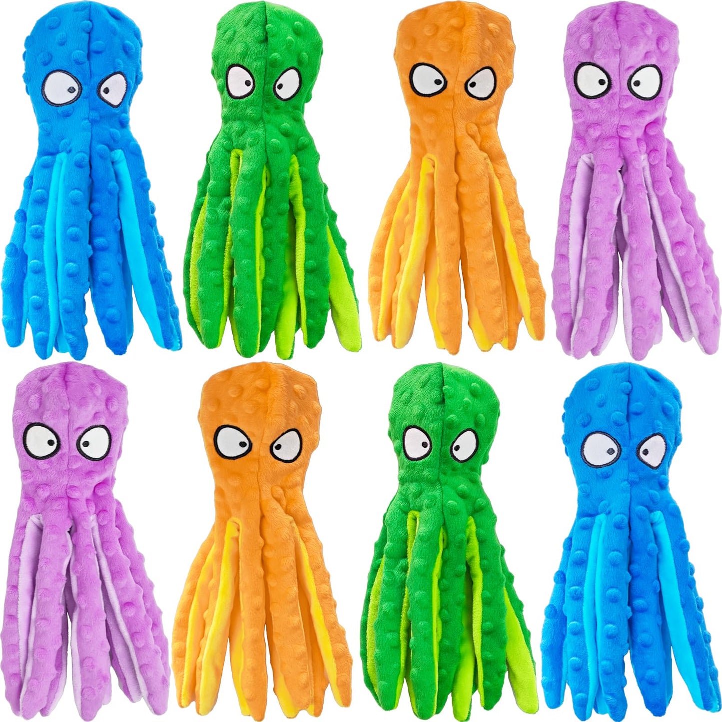 ATZNZIK Lot de 8 jouets couineurs pour chien, poulpes en peluche, sans rembourrage, jouets froissés pour chiens agressifs, chiots qui font leurs dents, durables et interactifs, 4 couleurs