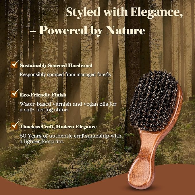 Small 100% Boar Bristle Hair Brush Since 1965 British Craftsmanship | Handmade Natural Wooden Travel Hairbrush/Beard Brush, Soft Bristles Gentle Smoothing Women Men Kids Thin Fine Hair, Portable