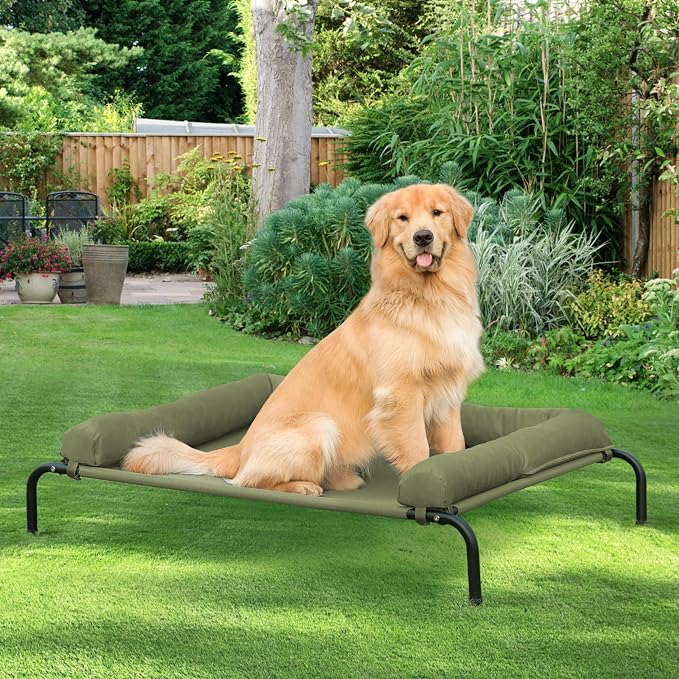 Cooling Elevated Dog Bed for Large Dogs, Indoor & Outdoor Raised Dog Bed | Portable,with Breathable Mesh, Chew Proof Pet Hammock Cots with Removable and Waterproof Bolsters