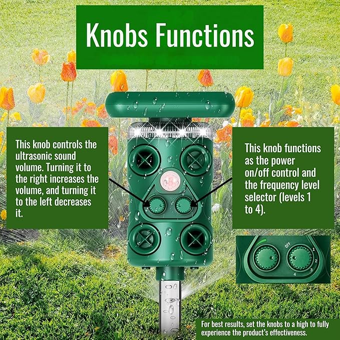 Solar Ultrasonic Deer Repellent Device – Animal & Raccoon Repellent Outdoor with Motion Sensor Flashing LED, IP54 Waterproof Wildlife Deterrent, 13.5–45.5KHz Dual Chip Pest Repeller 2PK