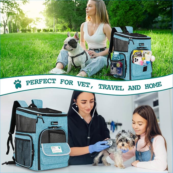PetAmi Dog Backpack Carrier, Airline Approved 4-Way Entry Cat Backpack Carrier, Ventilated Mesh, Collapsible Pet Carrier for Small Puppy, Kitten, Hiking, Travel Car, Vet, up to 18 lbs, Turquoise