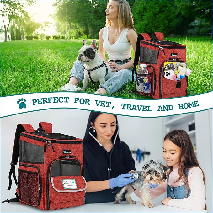 PetAmi Dog Backpack Carrier, Airline Approved 4-Way Entry Cat Backpack Carrier, Ventilated Mesh, Collapsible Pet Carrier for Small Puppy, Kitten, Hiking, Travel Car, Vet, up to 18 lbs, Red