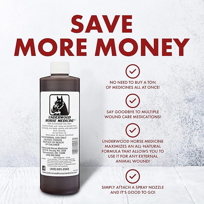 Underwood Horse Medicine - Wound Spray for Fast, Easy & Effective Healing of Cuts, Scrapes, Tears & Punctures Without Wrapping or Flushing – Sting-Free Wound Care for Horses, Dogs & More – 2-Pack