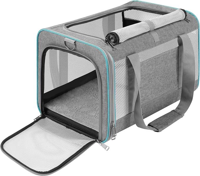 GAPZER Large Cat Carrier Soft, Collapsible Travel Pet Carry Bag, Small Dogs | Large Cats up to 20 lbs+ Maine Coon, Top Load Transport Small Puppy Dog Crate, Chihuahua Mini Dog 10lbs, Sturdy Mesh Grey