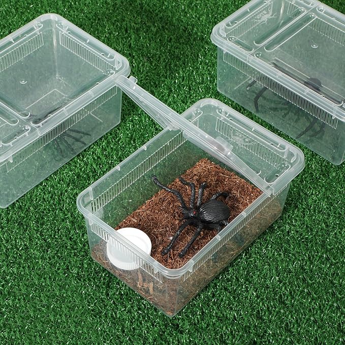 Irenare 8 Pcs Reptile Breeding Box Plastic Spider Terrarium Tarantula Feeding Box for Bearded Dragon Lizard Spider Gecko Scorpion(Vent Strips,Clear,7.48 x 4.92 x 2.95 Inch)