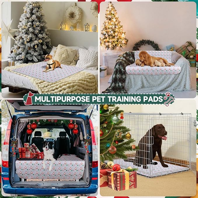 Aitmexcn Washable Pee Pads for Dogs, 2 Pack Christmas Pads, 31'' x 36'' | Highly Absorbent, Waterproof Layer, Machine Washable, Non-Slip Bottom, For Puppy Training and Crates