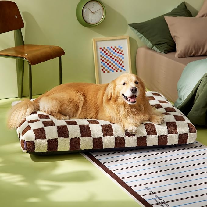 LE SURE Cute Aesthetic XL Dog Bed, Jacquard Thick Pet Pillow,44x32 | Shredded Chopped Foam,Modern Plush Crate Cushion Gift for Extra Large Dog, Waterproof Washable Cover, Anti Slip Bottom, Brown
