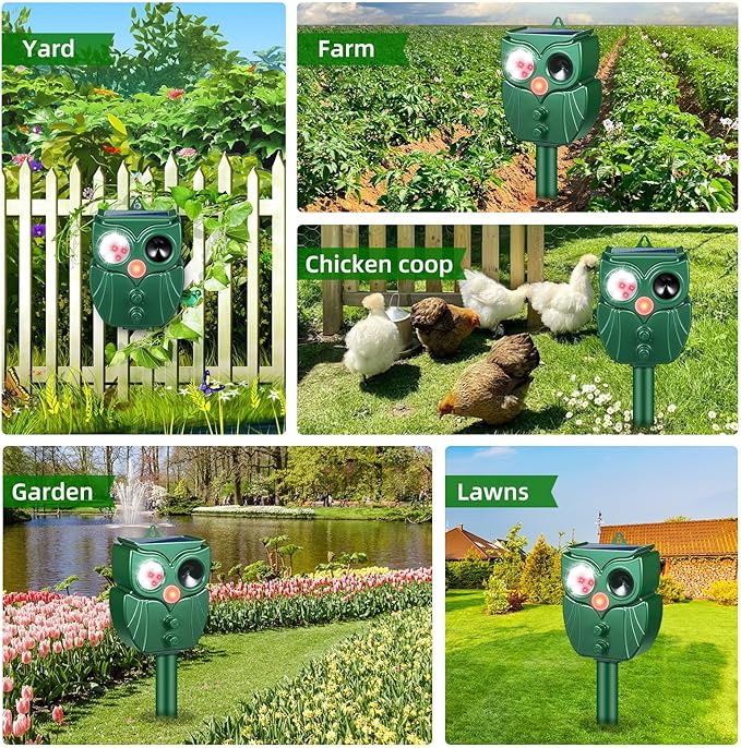 2 Pack Solar Animal Repeller: Ultrasonic Cat Repellent Outdoor with Motion Sensor - Waterproof Bear & Deer Deterrent with LED Flash - Effective Squirrel, Goose, Raccoon & Dog Repellent for Yard