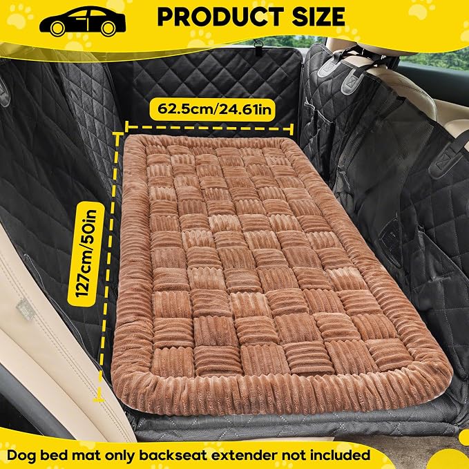 Loiion Dog Car Bed Mat Non-Slip Backseat Extender Dog Bed 50" x24.6"Brown | Travel Bed for Dogs,Chew-Resistant, Easy Clean & Scratch-Proof, Comfort Design, Fits Trucks/Sedans/SUVs