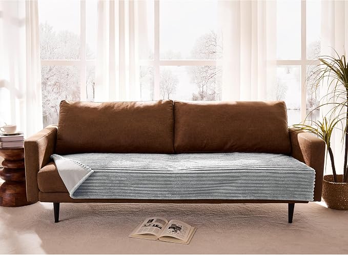 Waterproof Dual Non-Slip Couch Cover for Dogs, Fuzzy Soft Pet Couch Covers for 2 Cushion Sofa loveseat, Pet Friendly Soft Dog Bed Covers Sofa Cover Washable (Seagull Gray, 33" x 62" 1 Pack)