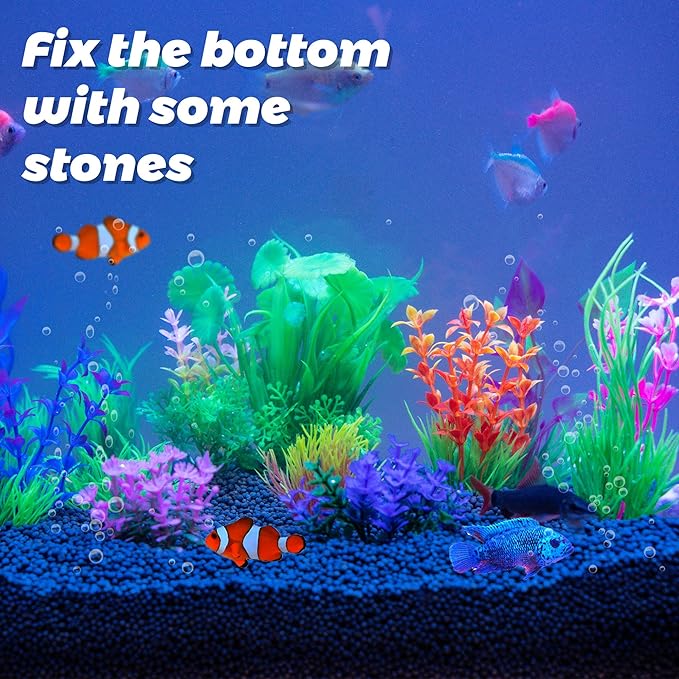 Ameliade Fish Tank Decorations Aquarium Artificial Plastic Grass Plants Decor Small Betta Goldfish Turtle Tank Accessories (11 Pieces)