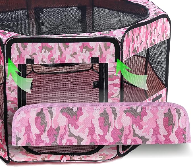 Pawer 36”×18.5” Pet Playpen Personalize Embroidery Piece, Pink Camouflage Pattern