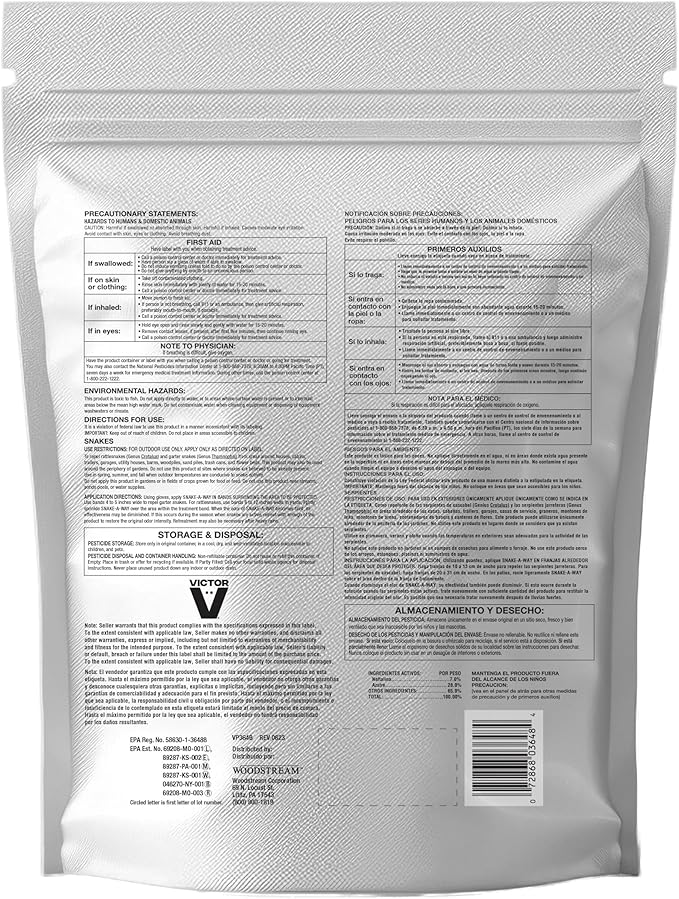 Victor VP364B Snake-A-Way Outdoor Snake Repelling Granules 4lbs, Snake Repellent for Yards, Use Against Poisonous & Non-Poisonous Species, Protects .5 Acres