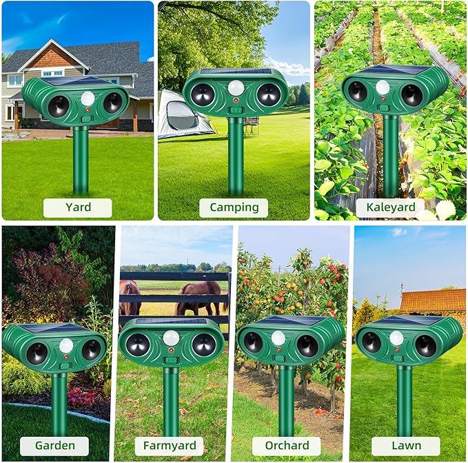 2026 Upgraded Solar Animal Repellent Ultrasonic Outdoor, 2 Pack IP65 Waterproof Deer Repellent & Cat Deterrent with Motion Sensor, Effective Racoon Rabbit Skunk Squirrel Repeller for Yard Garden