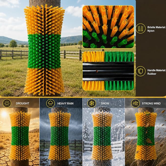 Bionic Curve Livestock Scratching Brush for Cattle, Cows, Goats, Horses and Pigs - Body-Contoured Farm Animal Scratcher Post, Heavy Duty Livestock Grooming Brush with 4 Screws, 1 Pack