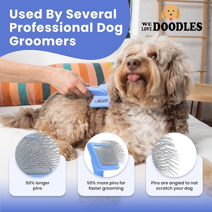 We Love Doodles Small Dog Grooming Comb & Large Dog Slicker Brush Bundle - Grooming Comb & Mini Slicker Brush for Small Puppy Kit - Removes Tangles & for Dematting - Made in USA