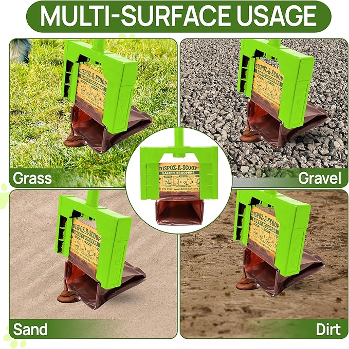 Dispoz-A-Scoop® Revolutionary 4-in-1 Dog Poop Scooper, 24" Handle & 8 Refill Bags - Fast, Easy, Clean with Disposable Bag Attachment, Just Scoop & "Pop" into trash. U.S.A, Always Stays Clean.